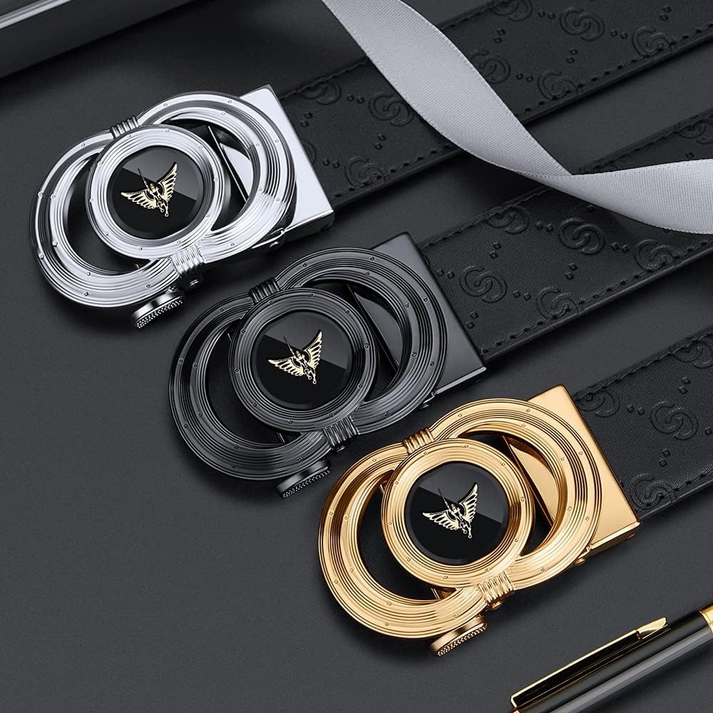 Leather Ratchet Belts for Men Automatic Buckle with Belt Box, Gift for Men image 2