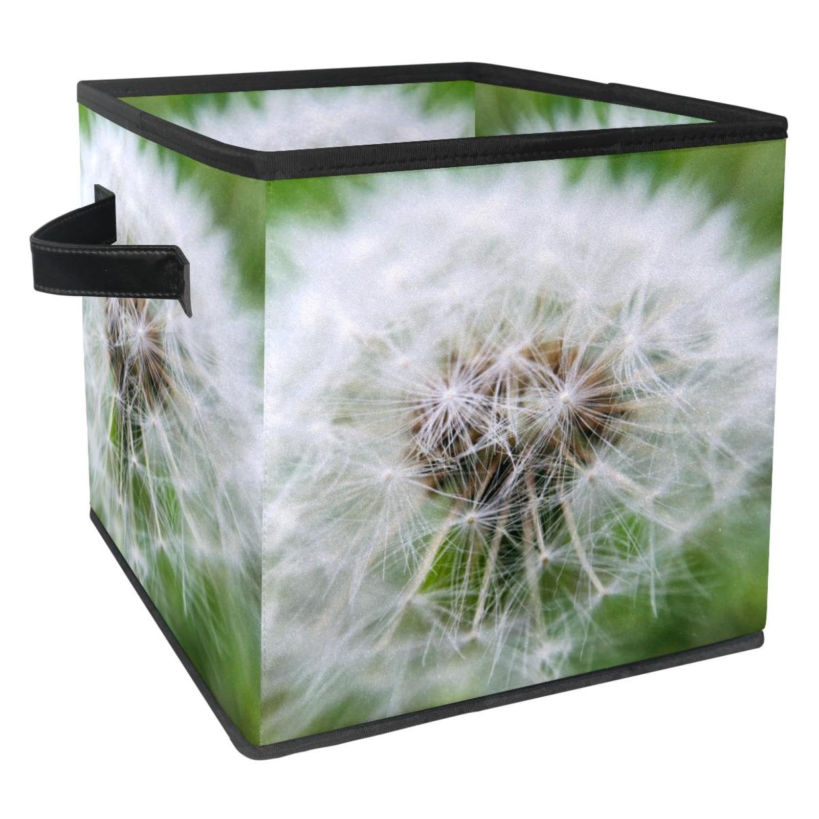 Boîte de rangement pour jouets et livres, cube pliable blanc pissenlit en tissu