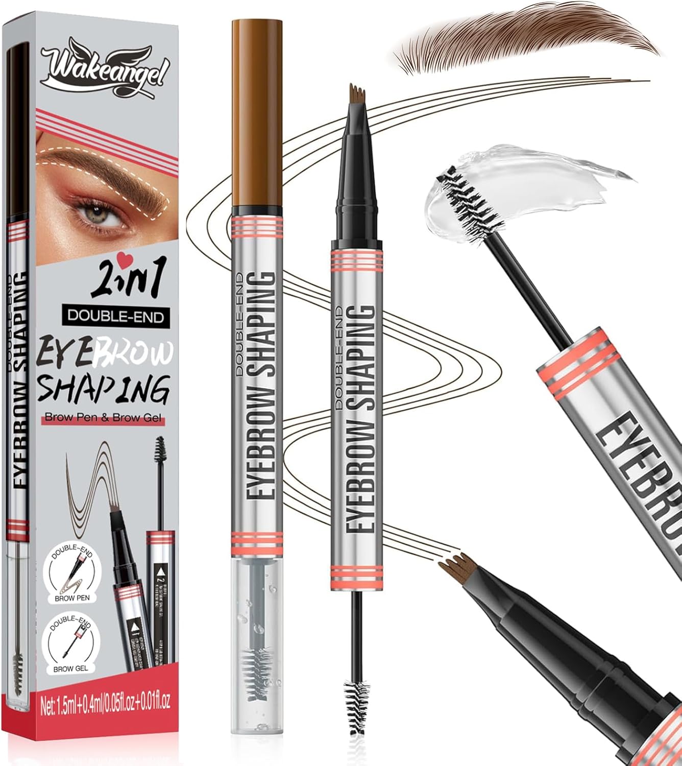 Microblading Eyebrow Pencil 2-in-1 Dual End, Waterproof, 3D Eyebrow Pencil, Wipe Resistant Eyebrow Pencil with 4 Fork Tips, Produces Natural Eyebrows (Light Brown)