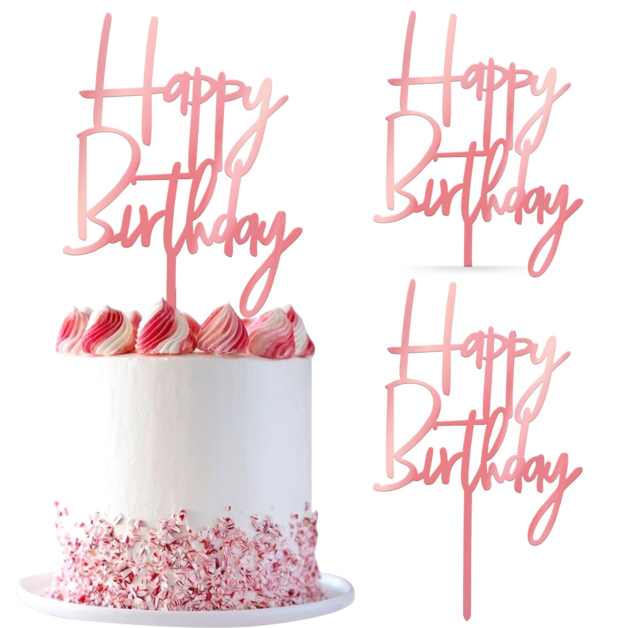 3 Stück Happy Birthday Cake Toppers Geburtstag Tortendeko Acryl Kuchen Deko für Baby Dusche Jahrestag Geburtstag Party Kuchen Dekoration Rosegold