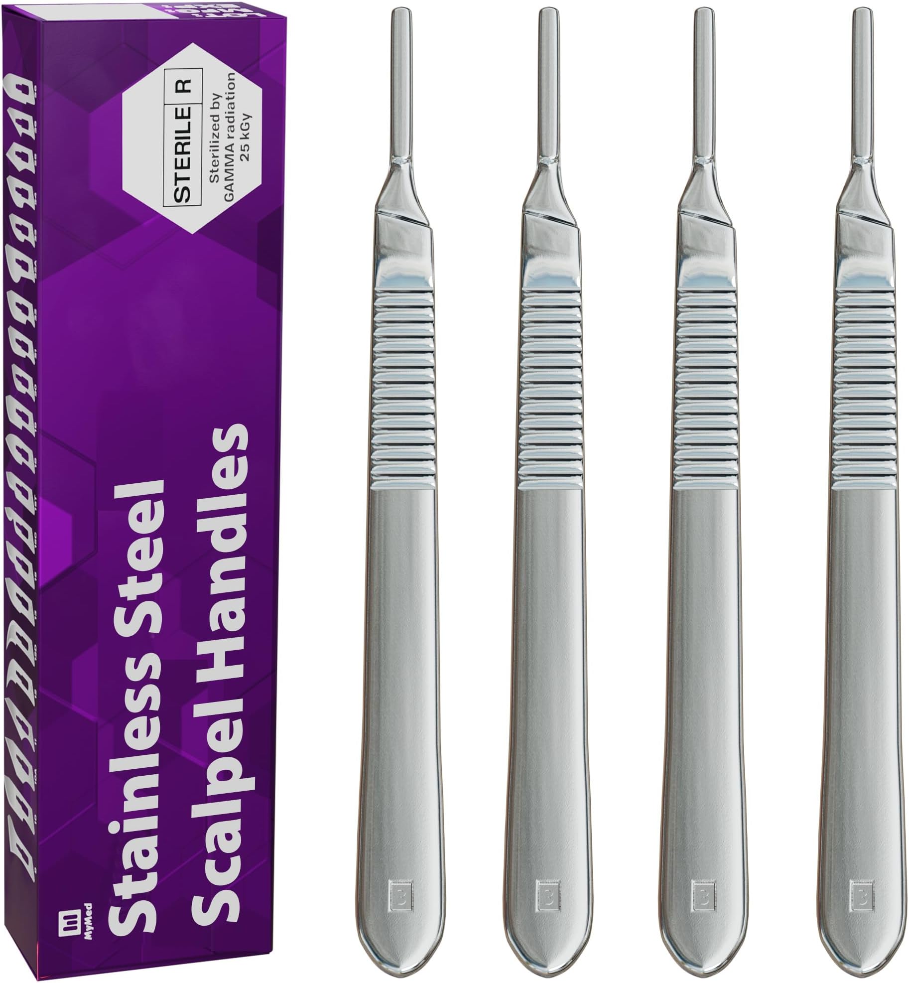 Pack of 4 Scalpel Handle # 3, Premium Quality, Rust Proof Stainless Steel Scalpel Knife Handle, Lightweight and Durable,Fits Surgical Blades No. 10, 11, 12, 13, 14 and 15