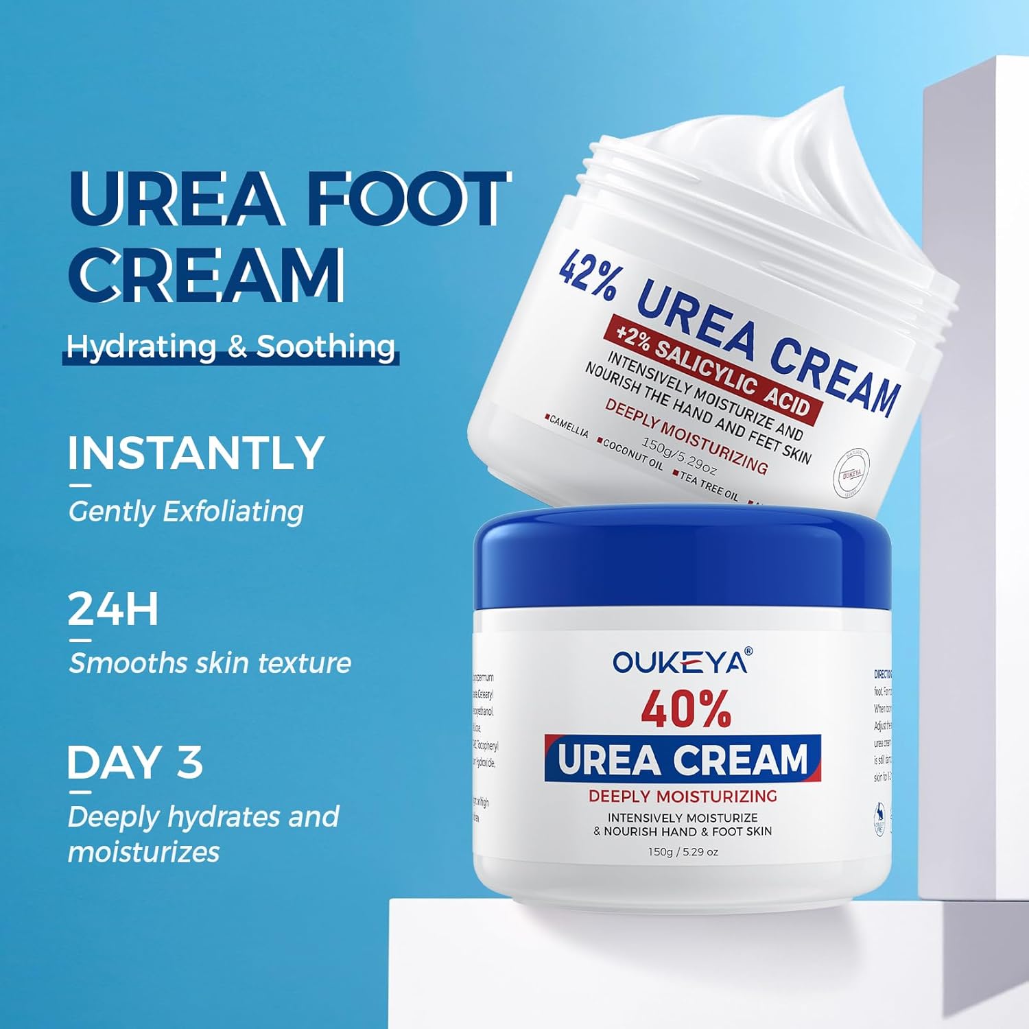 OUKEYA 42% plus Salicylic Acid 2% with 40 percent Urea Cream 40 percent Intensive Repair Treatment for Cracked Skin on Hands, Heels, Elbows, Relief for Dry FeetEnhanced Pump Dispenser Packaging 2 Pack