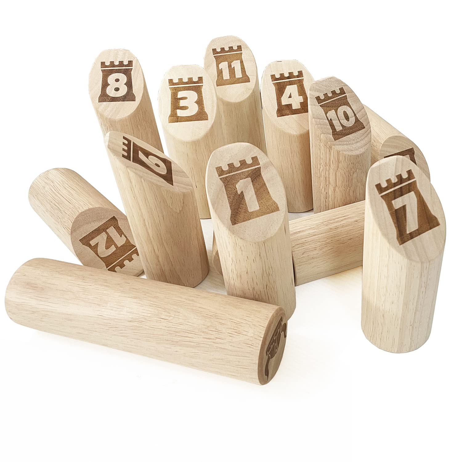 Jac & Mok Numbered Toss -Wurfspiel - Wikingerspiel – Nummern Bowling mit Tasche-Holzwurfspiel Kegelspiel Spielzeug für draussen