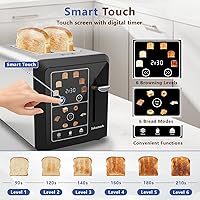 Vista 2 de SAKAMOSH Tostadora de pantalla táctil de 2 rebanadas, tostadoras digitales inteligentes, 6 niveles de tostado y 6 tipos de pan, función de memoria