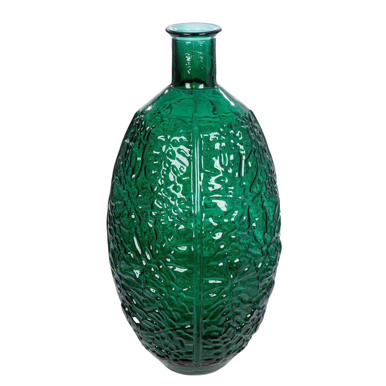 GILDE Floor Vase Jungle – Glass – Leaf Motif – Round – Glossy – Green – Height 59 cm x Diameter 29 cm – Waterproof Flower Vase