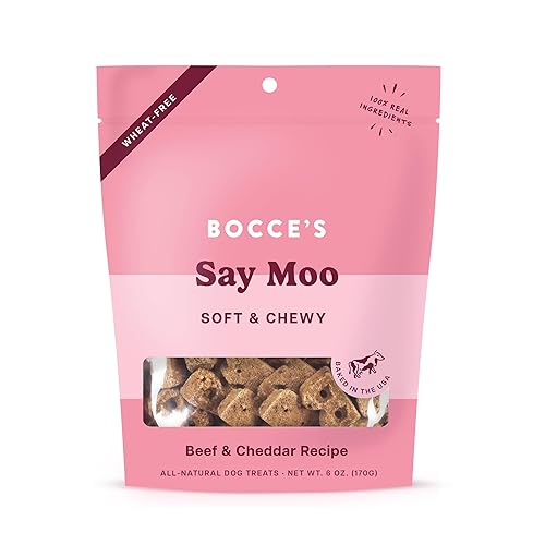 Bocce's Bakery Oven Baked Say Moo Treats for Dogs, Wheat-Free Everyday Dog Treats, Made with Real Ingredients, Baked in The USA, All-Natural Soft & Chewy Cookies, Beef & Cheddar Recipe, 6 oz - Say Moo