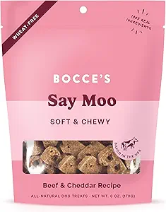 Bocce's Bakery Oven Baked Say Moo Treats for Dogs, Wheat-Free Everyday Dog Treats, Made with Real Ingredients, Baked in The USA, All-Natural Soft & Chewy Cookies, Beef & Cheddar Recipe, 6 oz