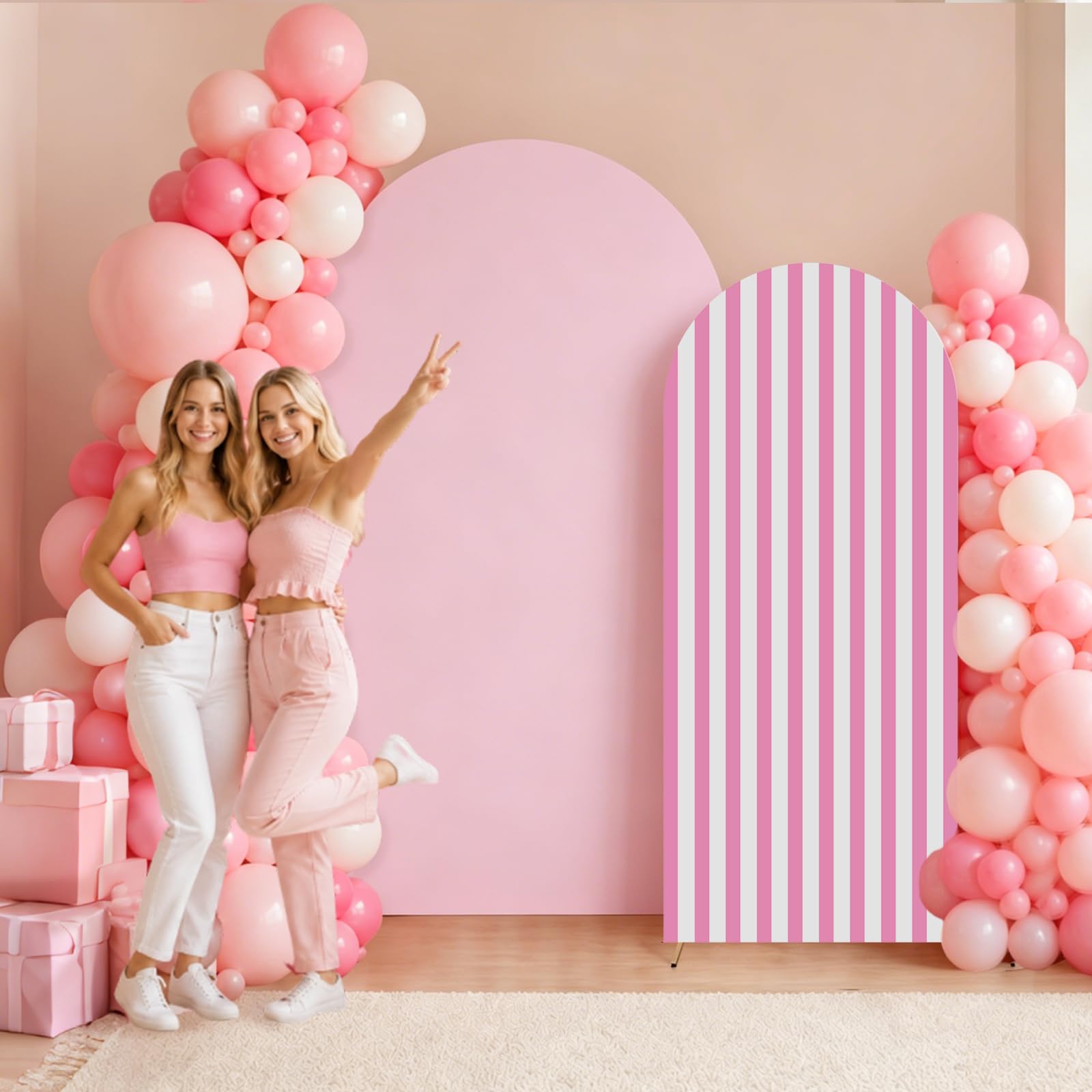 2 x rosa gestreifte Hintergrundabdeckungen, rosa Party-Dekorationen
