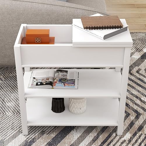 Miniatura 4 de Farmhouse Nightstand with Flip-Tabletop for Bedroom, Rustic Narrow End Side Table with Storage Drawer for Living Room, Wooden Bedside Table