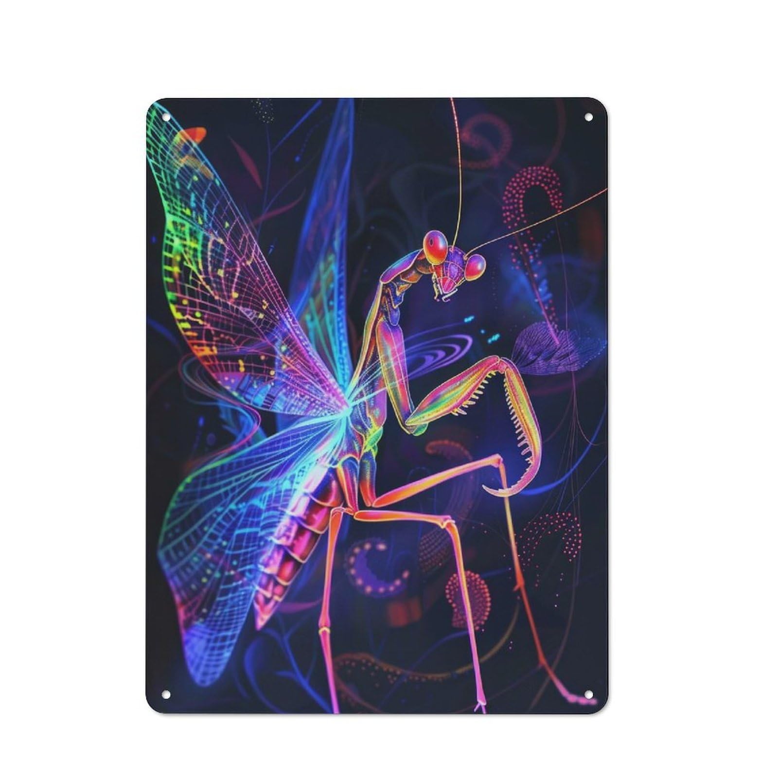 Junmoney Style-15 Tin Sign 40X30cm With Neon Praying Mantis For Hallway Wall, Rustic Decor, For Vintage Wall Decor Fans, For Garage And Workshop Walls