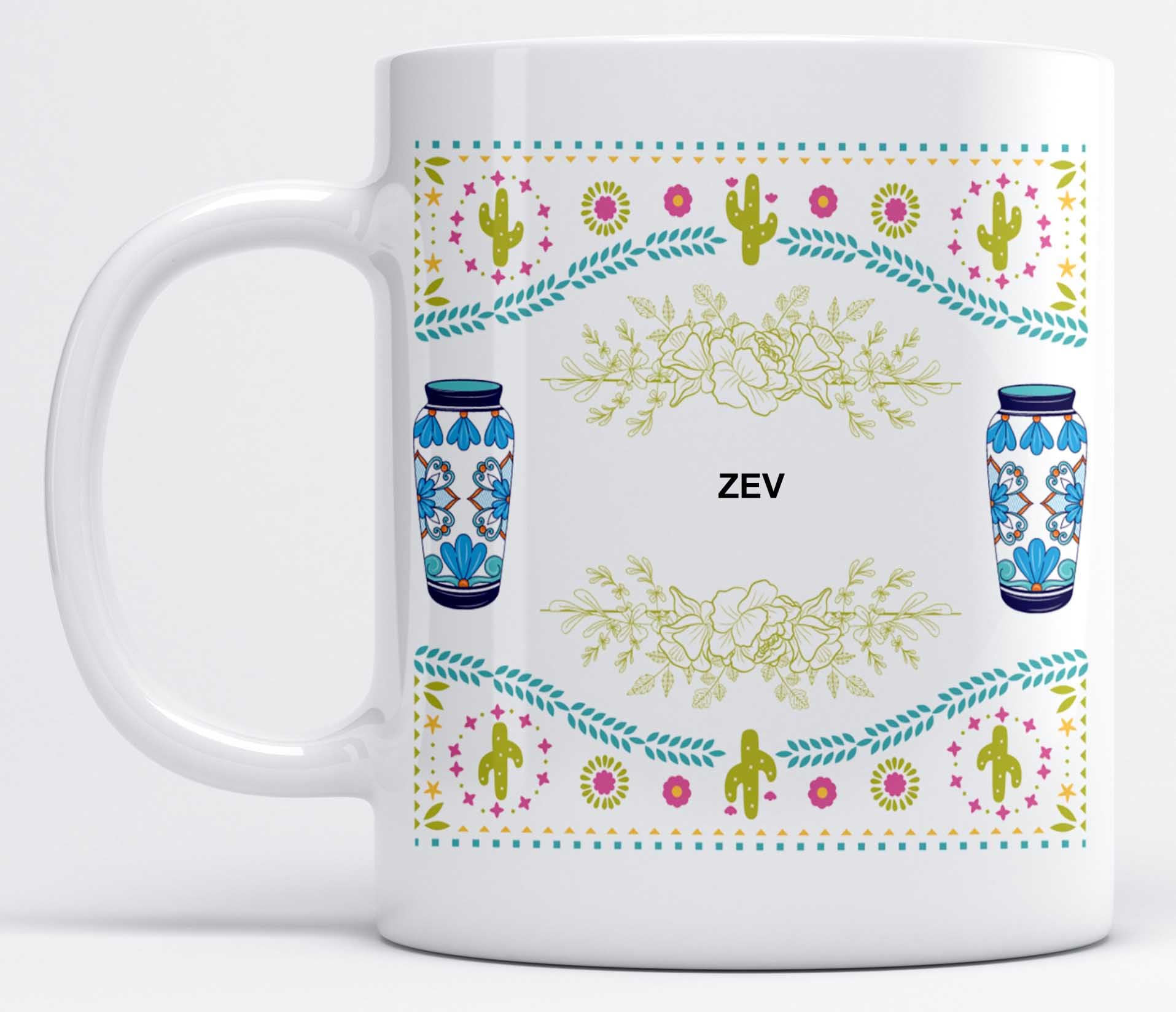 LOROFY Zev Beautiful Floral Vase Design White Ceramic Coffee Mug (350ML)