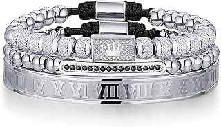 WFYOU Imperial Crown Bracelets for Men 18kt Gold Bracelet Cubic Zirconia Beads Bracelets Cross