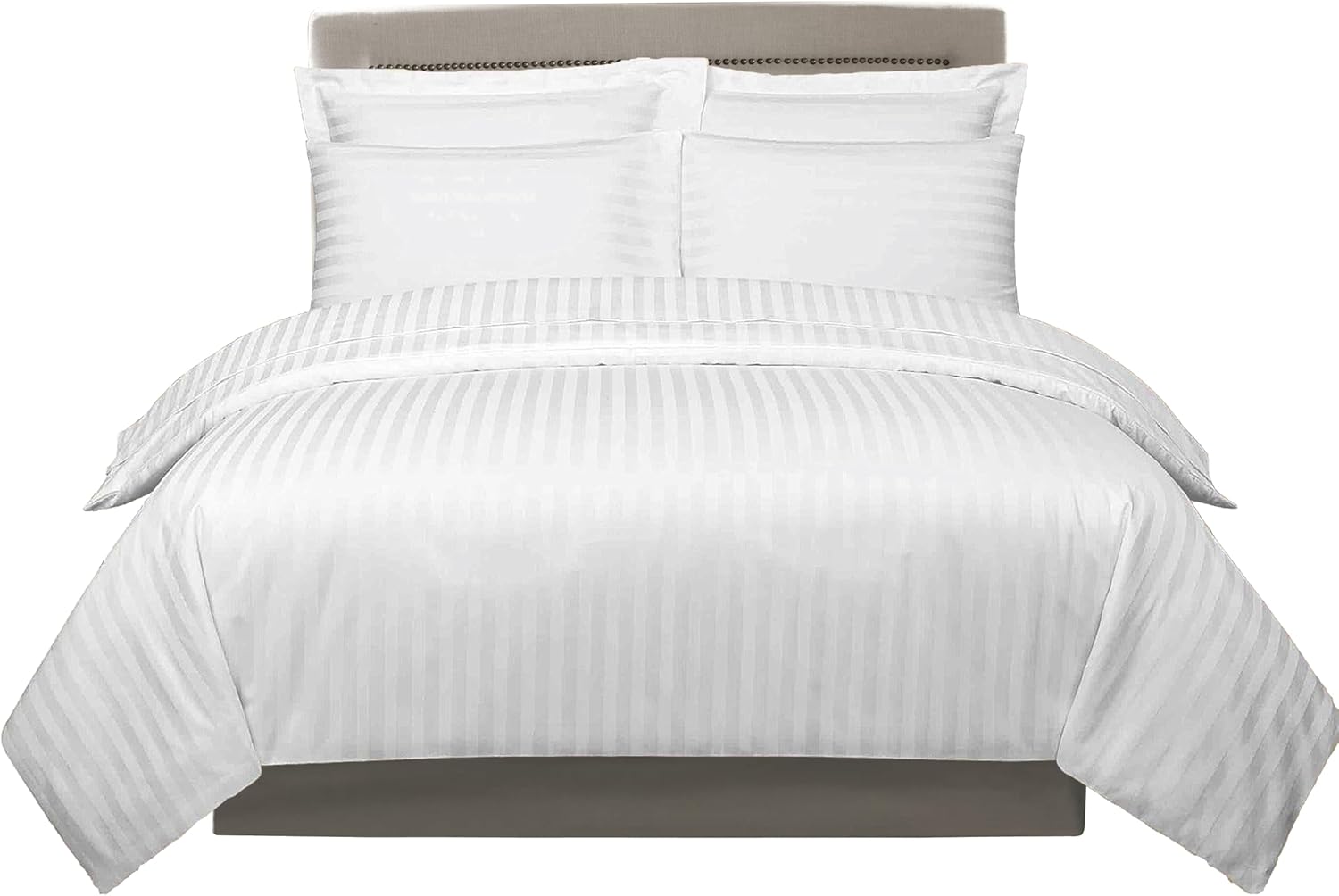 Duvet Cover White, Single 300 Thread Count Stripe Pattern Soft and Breathable 100% Cotton 68x88 inches 1 Duvet Cover 1 Pillow Cover 20x30 incches