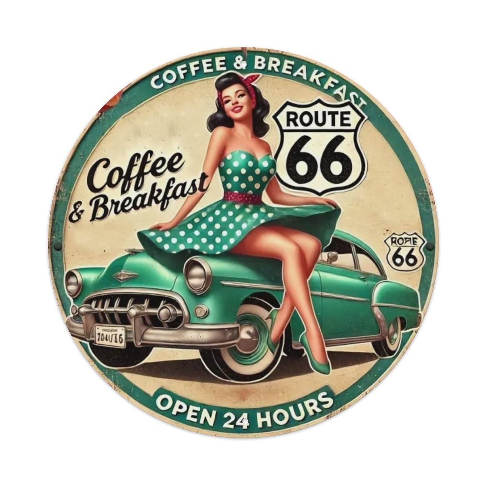 Igtefte Girls Vintage Hot Coffee & Breakfast Tin Sign Style Home Bar Garden Wall Plaque Decor Metal Poster 8X8 Inch