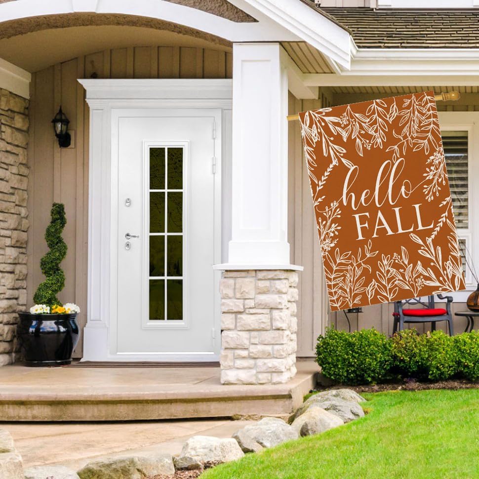 Miniatura 5 de Banderas de otoño para decoración al aire libre, diseño de hojas de arce de Acción de Gracias, de Hello Fall, bandera grande para patio, decoración