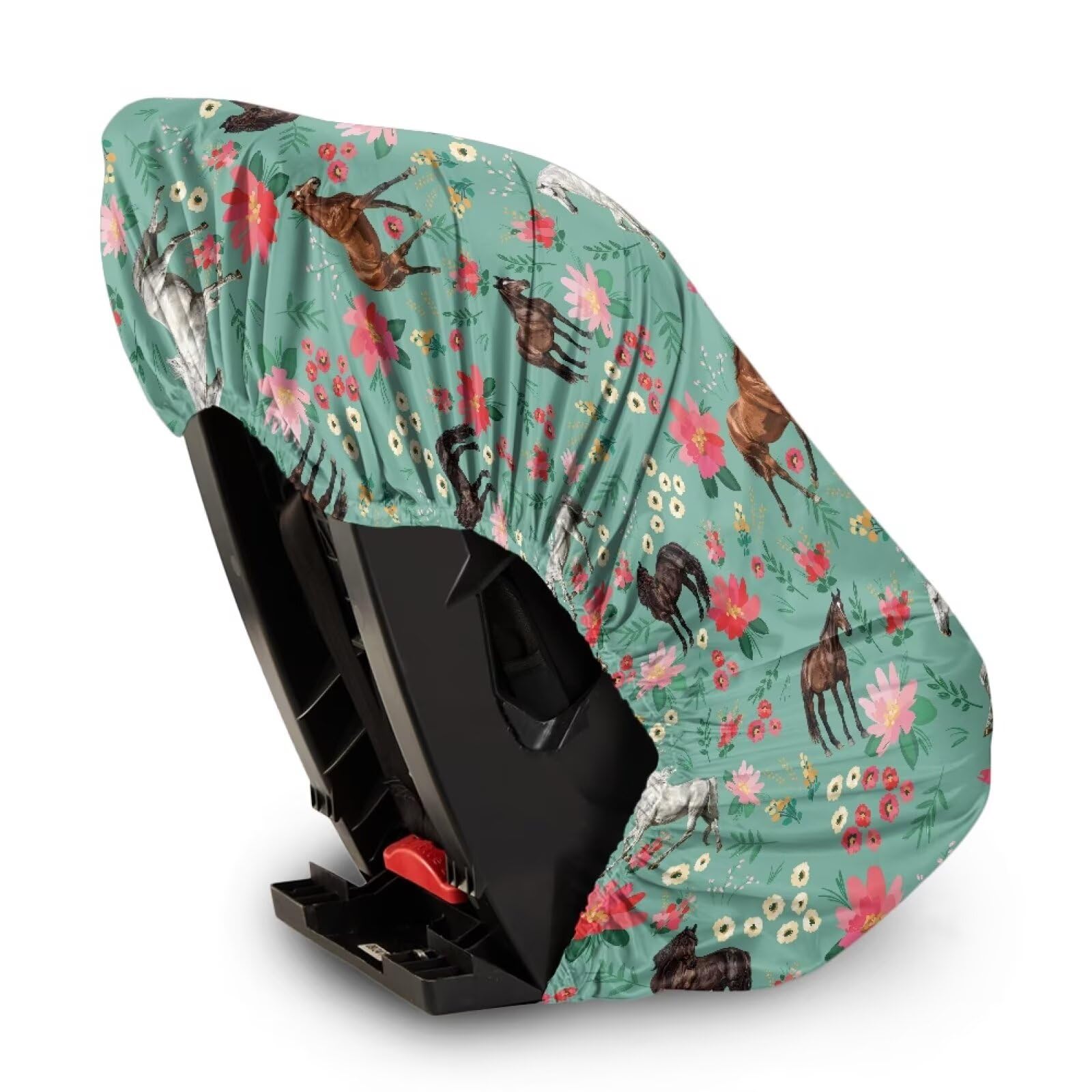 Dreaweet Horse and Floral Print Baby Car Seat Sun Shade Cover Elastic Toddler Car Seat Sun Shade Blocks Out Heat & Sun Car Seat Sun Protector for Child Car Seat Universal Car Seat Sunshade Cover