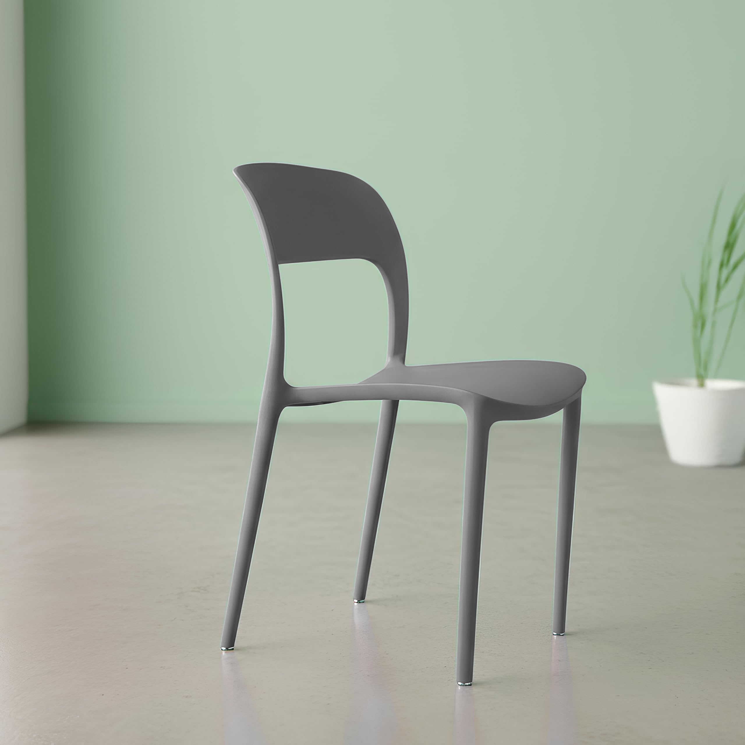 DIYA Glory Office Plastic Chair Set | Durable Armless Chairs for Reception, Home & Workspace | Strong PP Build, 1-Year Warranty – Pack of 2 (Grey)-image-10