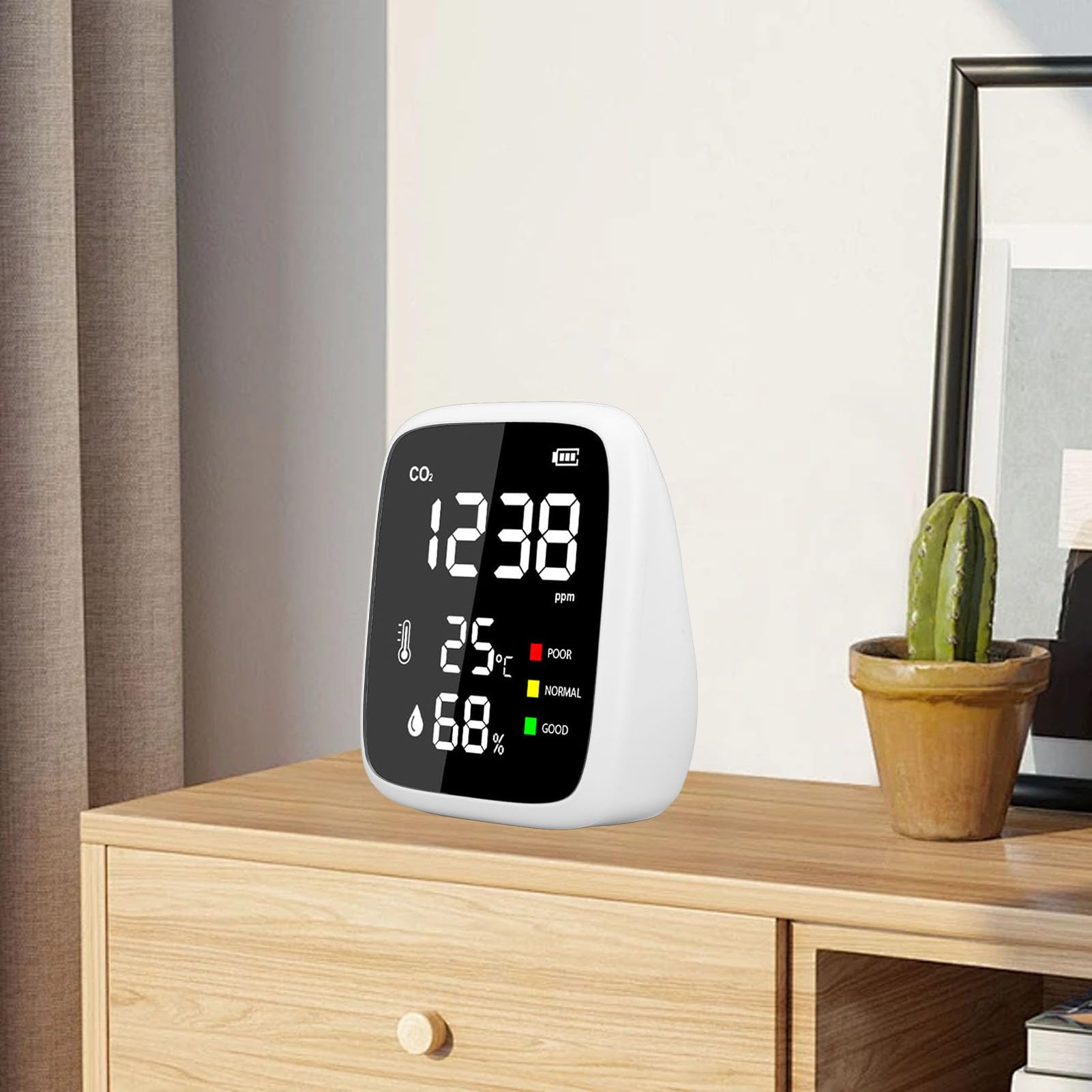 CO2-Detektor, Temperatur- und Luftfeuchtigkeitsmesser, Luftqualitätstester für Home-Office-Autos mit 3-stufiger CO2-Anzeige