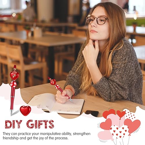 Miniatura 5 de Fulmoon 24 bolígrafos de cuentas para el día de San Valentín, bolígrafos de cuentas de plástico a granel con 102 cuentas surtidas, 24 dijes de tinta