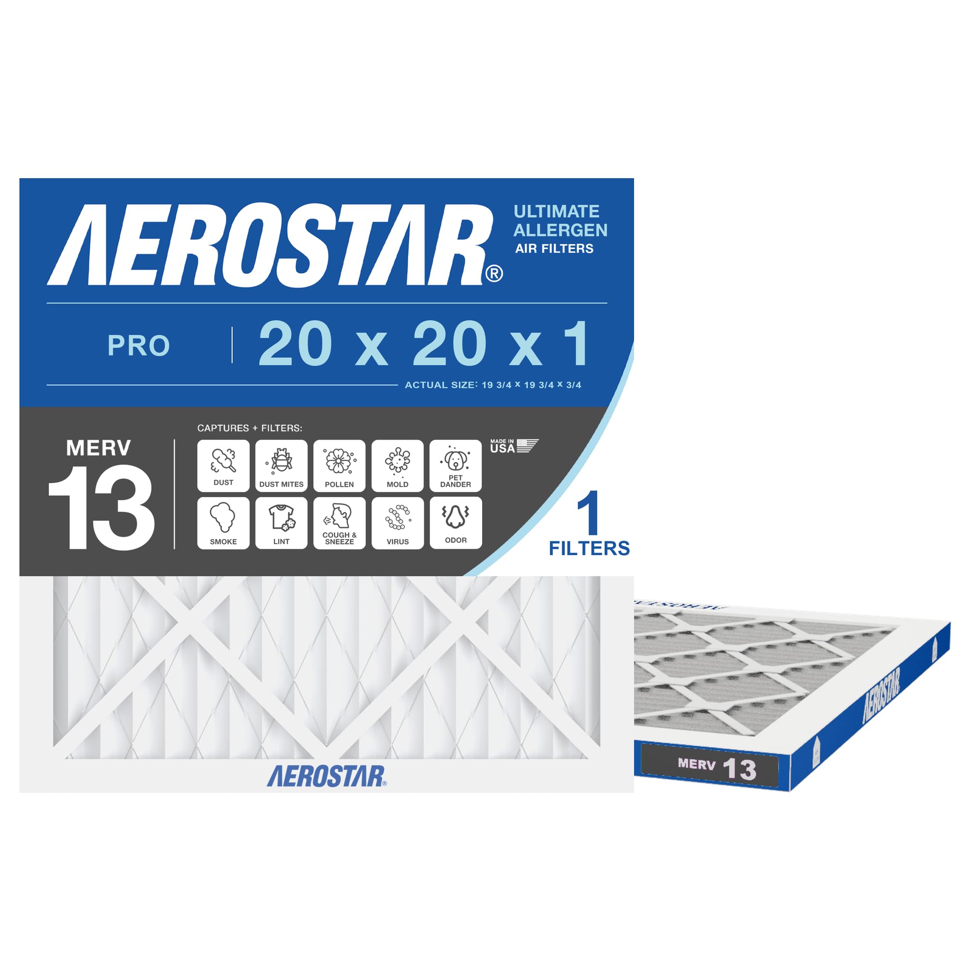 Aerostar Air Filter 20x20x1 MERV 13 AC Filter, Furnace Filter, 12