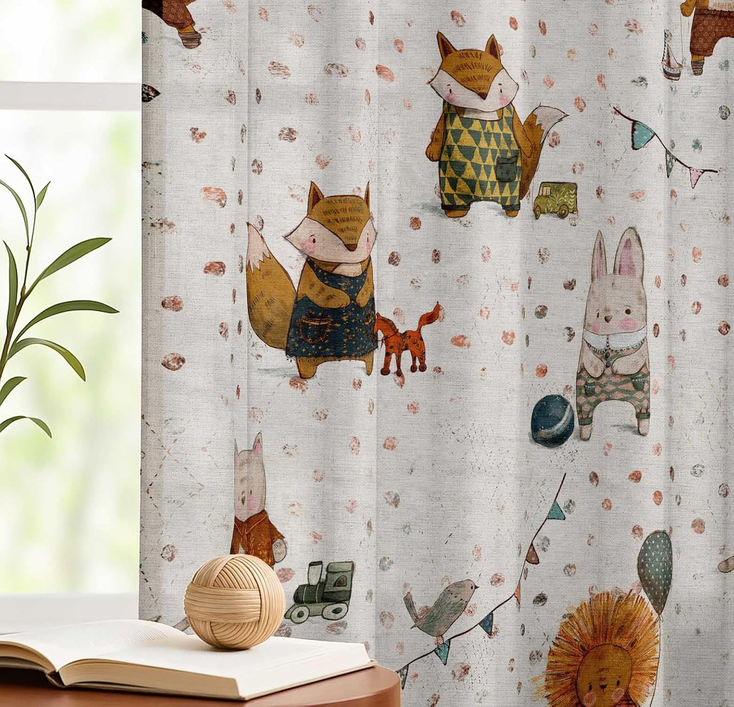 Cotton Curtains for Windows - 3-in-1 Rod Pocket/Back Tab Short Window Drapes - Light Filtering Cotton Canvas Panels - Set of 2, 52"x63" - Kids Print (White)