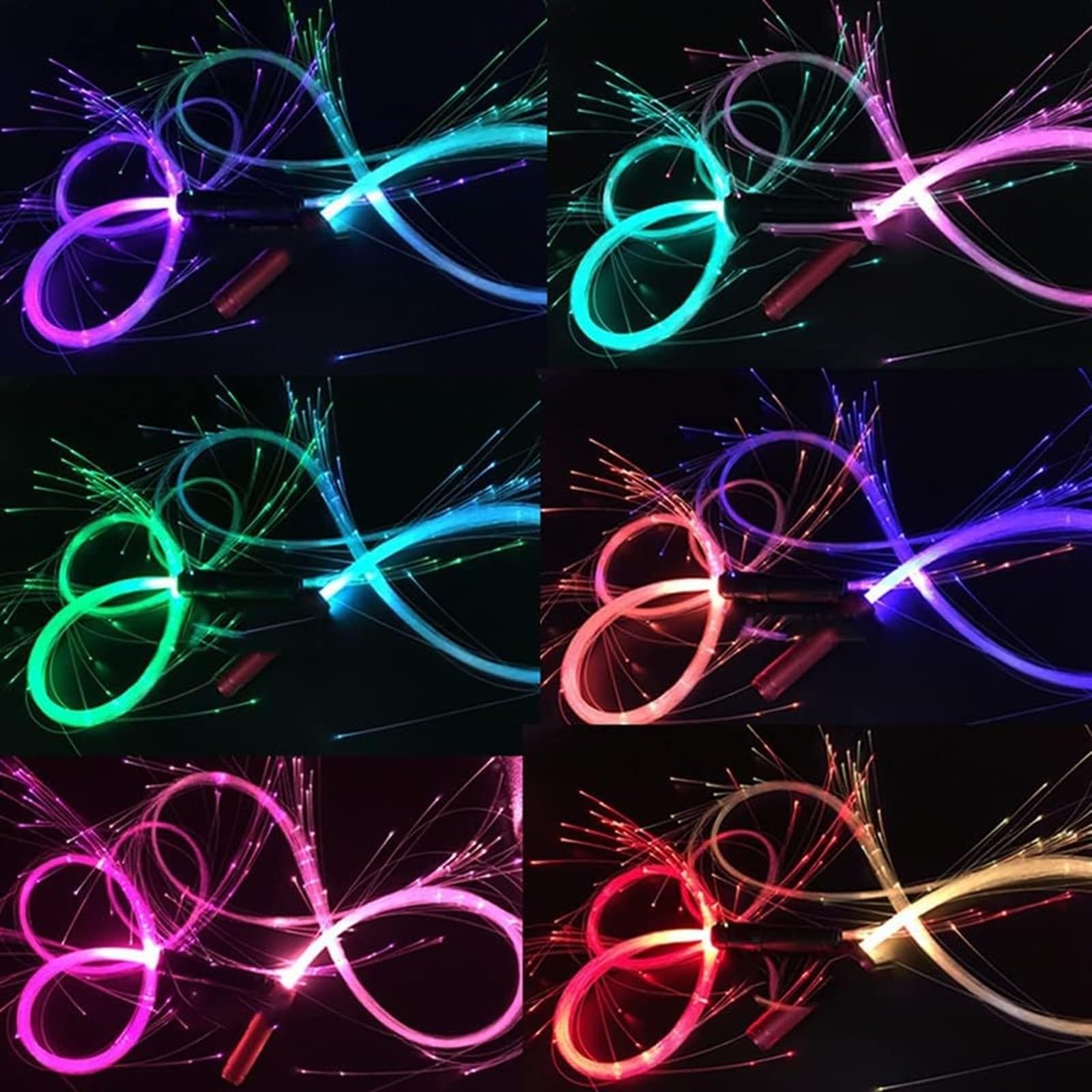 ELzEy Frusta in Fibra Ottica, Flusso di Frusta a LED, Frusta in Fibra Ottica for Feste, 4 modalità Girevole a 360° for Balli, Feste, spettacoli di luci