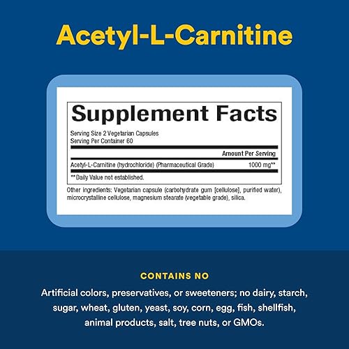Miniatura 4 de Factores naturales acetil L-carnitina 500 mg promueve una memoria saludable concentración y función cerebral 120 cápsulas 60 porciones