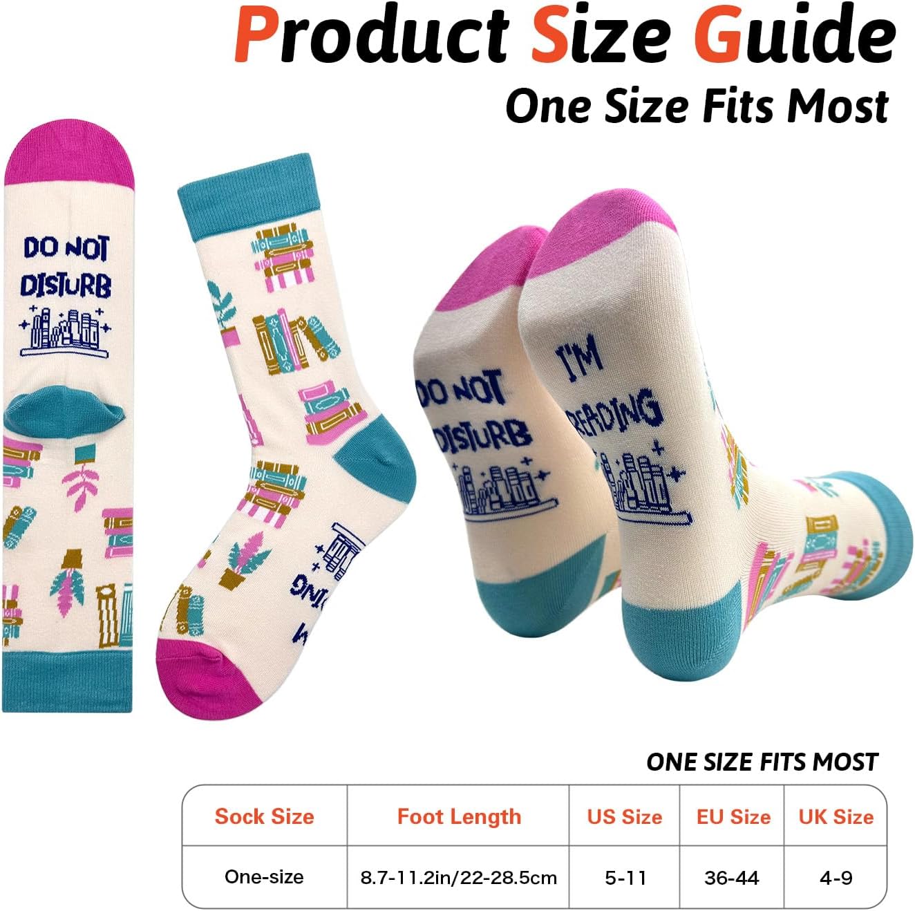 Do Not Disturb I'm Reading Novelty Funny Fashion Breathable Casual Cotton Socks, Unisex Cozy Knitted Crew Socks, Gifts for Books Lover Reader Writers, Teen Teacher Students, Graduation Gifts - Image 3