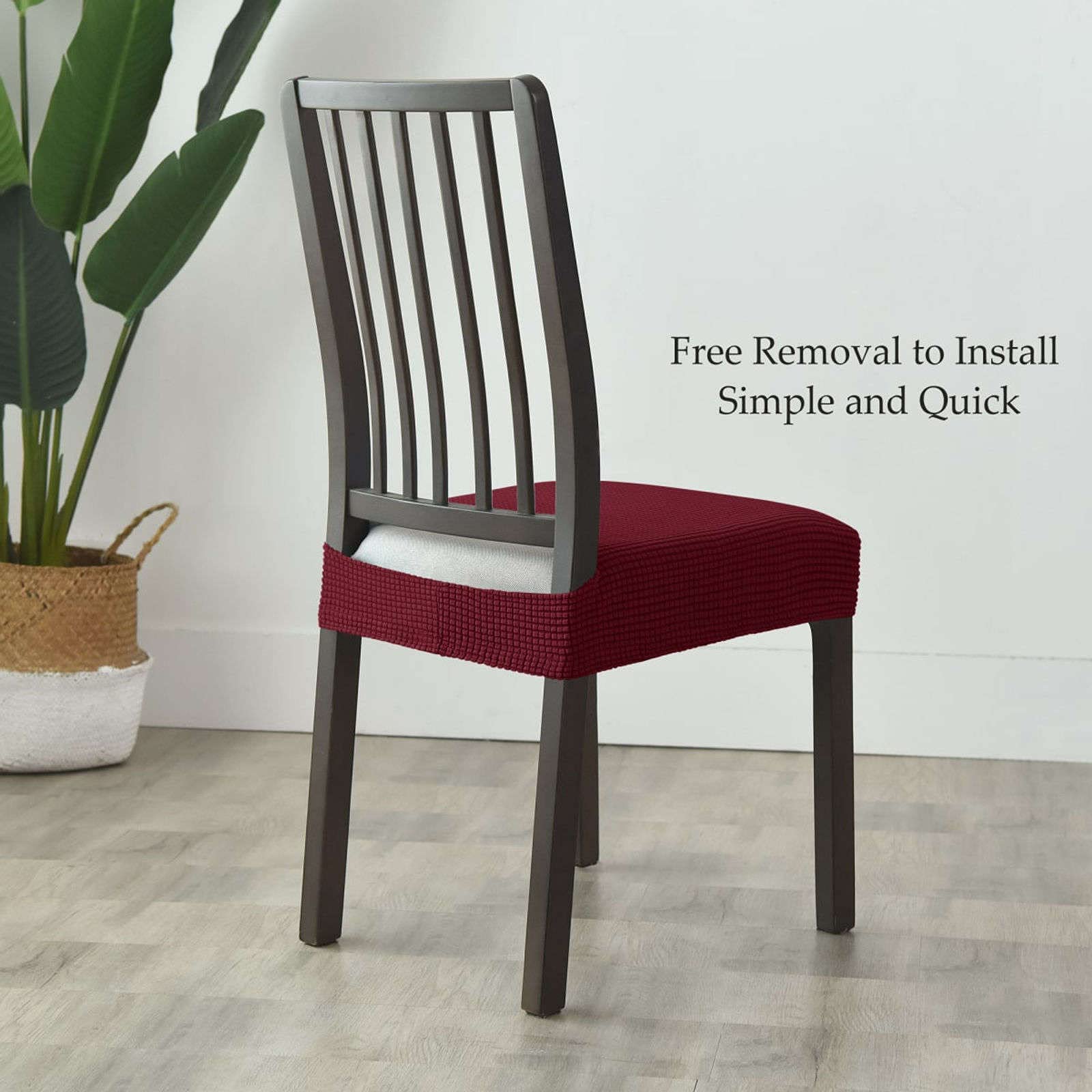 Set di 4 coprisedili elasticizzati per sedie da pranzo, in tessuto jacquard, rimovibili e lavabili, colore: rosso vino
