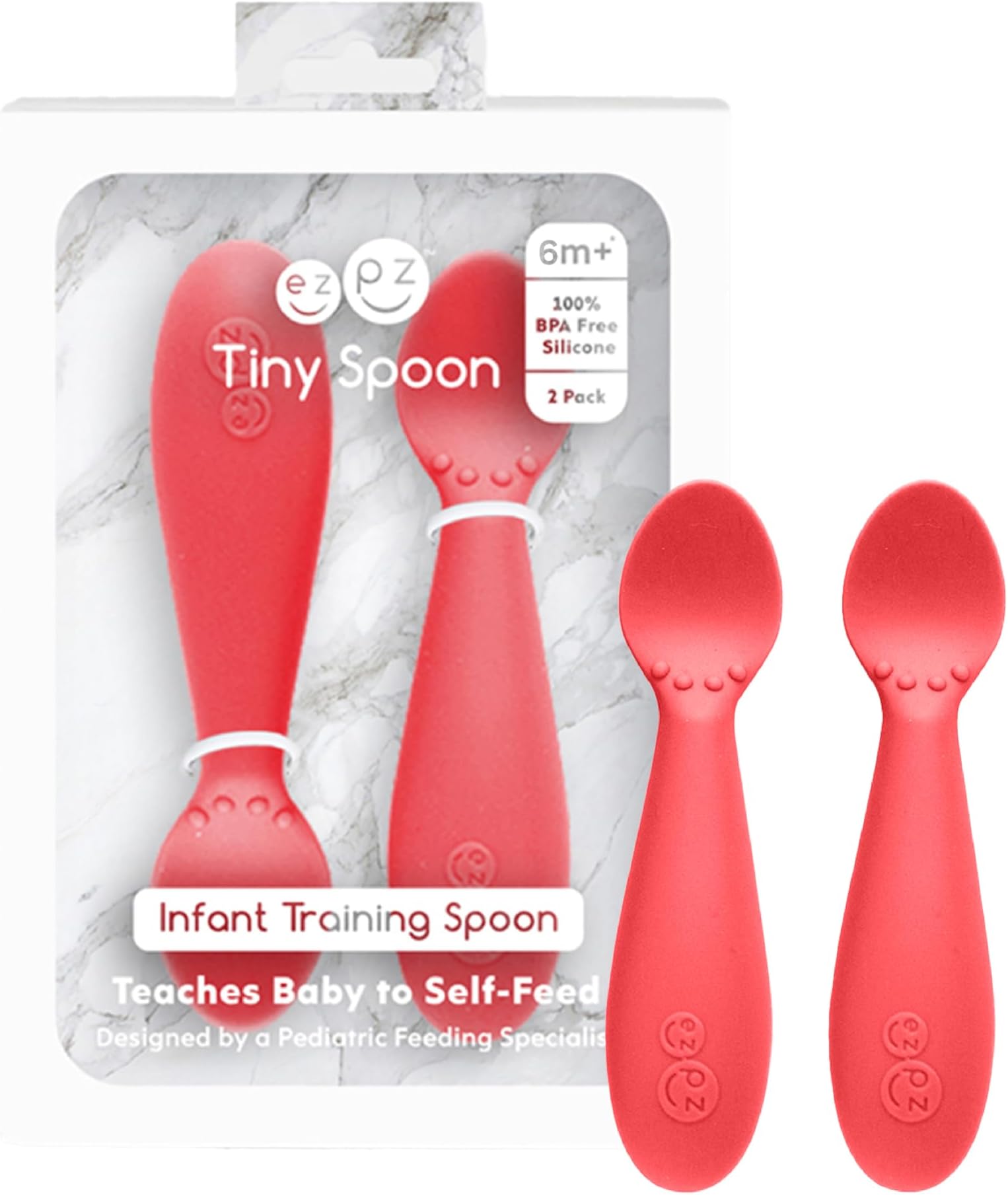 ezpz (Coral) - Tiny Spoon - Silicone FeedingSpoon Twin Pack (Coral)