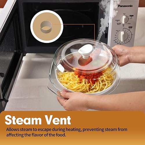 Miniatura 4 de ACEPRUT - Cubierta de vidrio para salpicaduras de microondas con mango de cerámica y tornillo, 100% de grado alimenticio, sin plástico, sin BPA,