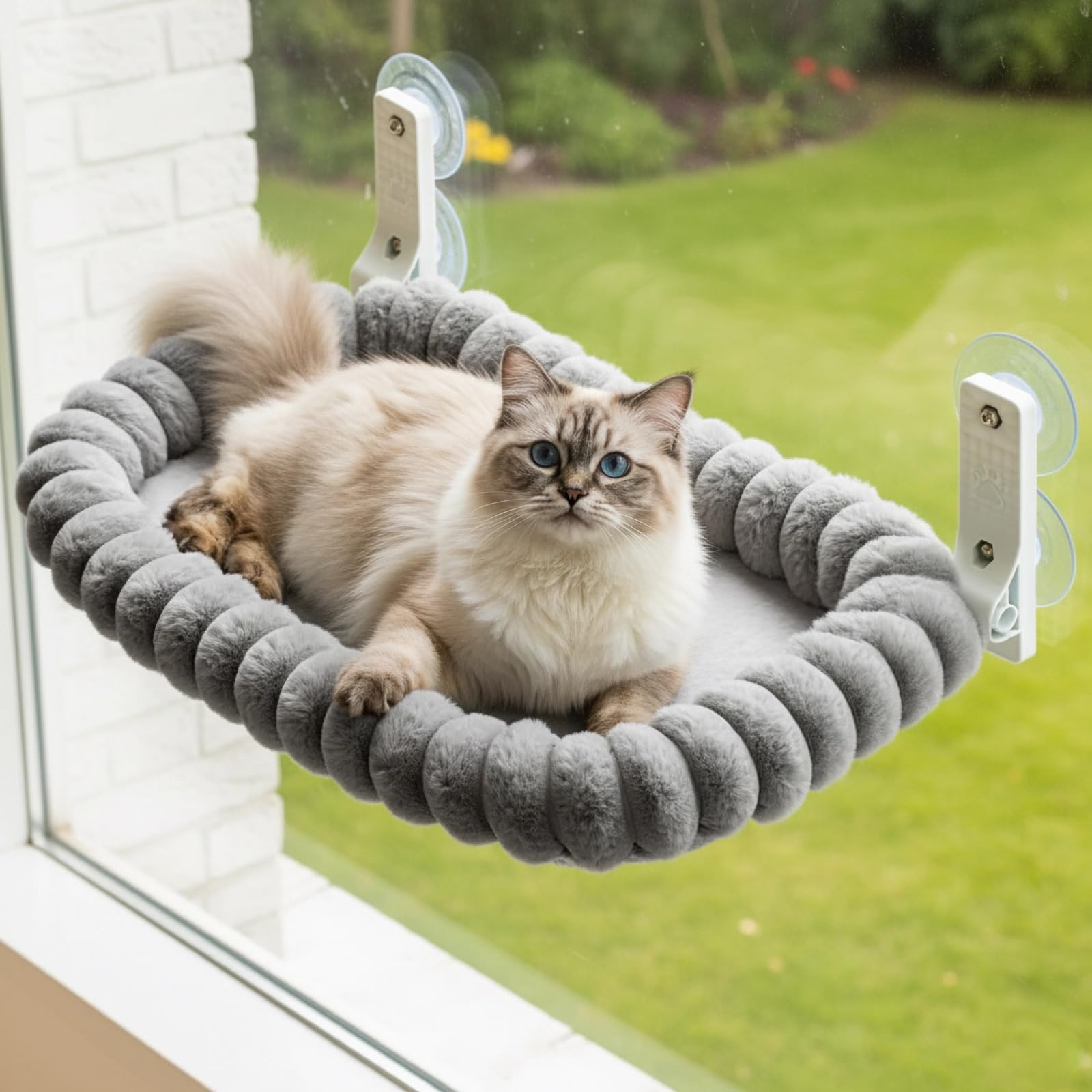 CareCooo Amaca per Gatti da Finestra, Lettino per Gatti con Ventose, Cuccia Gatto Finestra Pieghevole, Morbido Cuscino Lavabile per Riposo e Vista Panoramica, Resistente fino a 18 kg, 52x30cm, Grigio