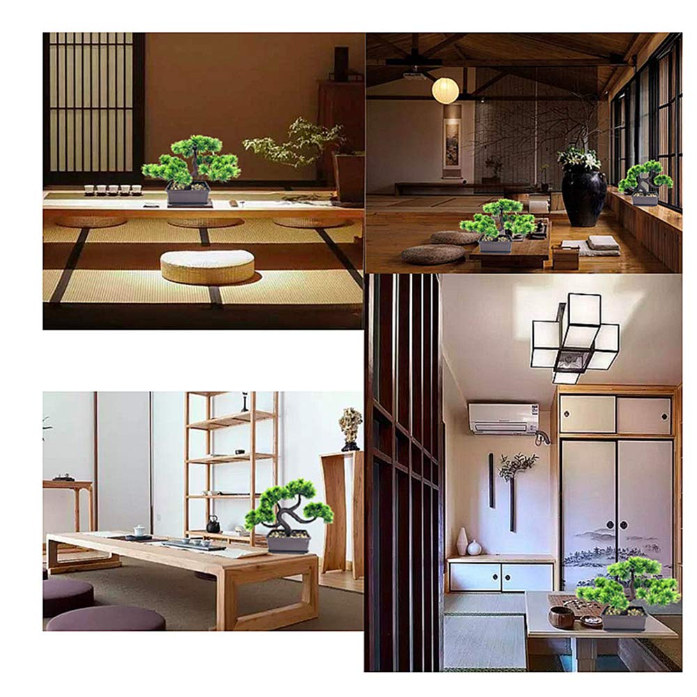 Pini bonsai artificiali Alberi falsi delle piante in vaso Bonsai di cedro giapponese, verde artificiale Decorazioni per la casa da interno desktop, ufficio, soggiorno, cortile Zen Garden-2Pcs
