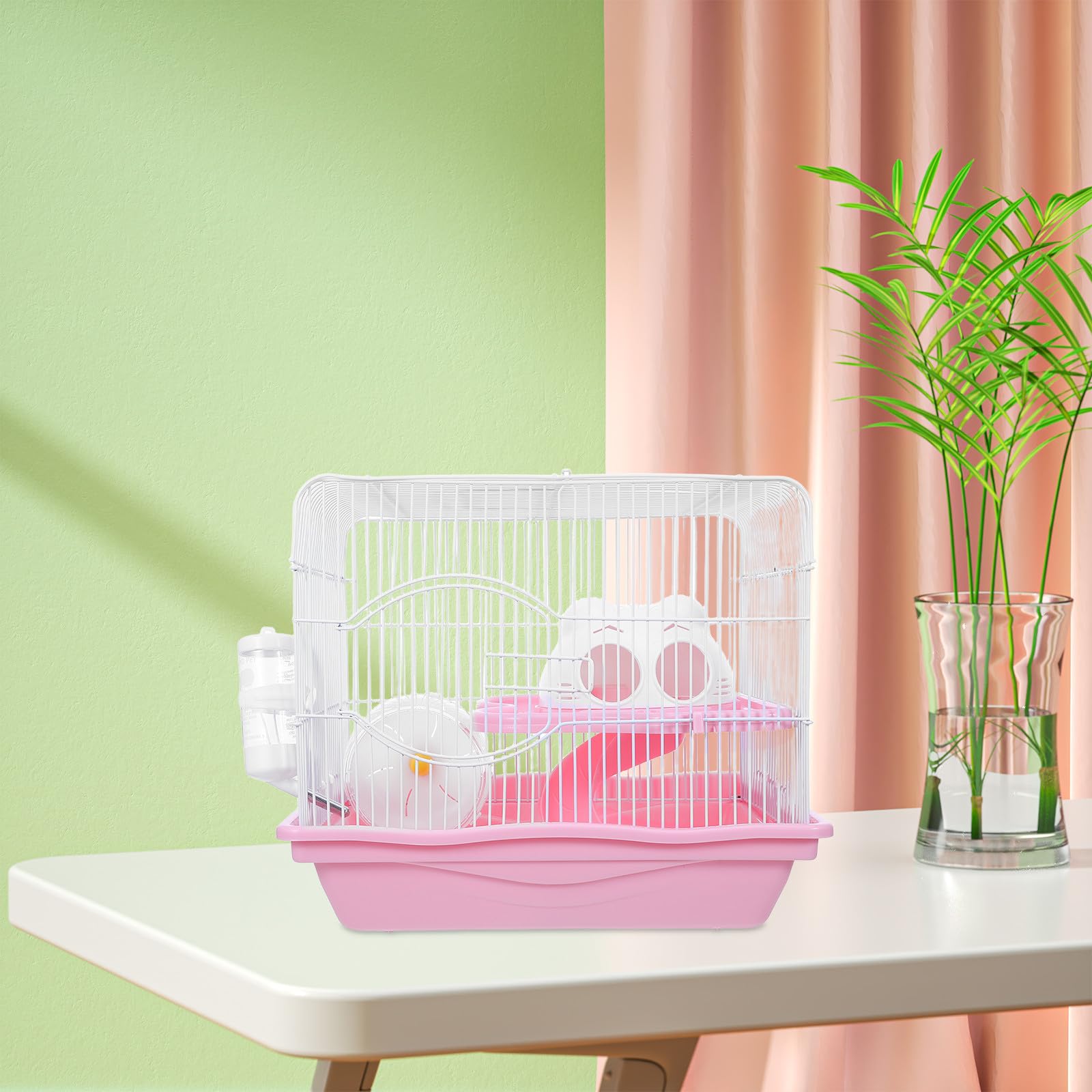 YARNOW Jaula de 2 Niveles para hámster con Rueda y casita Tipo Castillo - Jaula con casita de Juegos para Ratones con comedero, Bebedero y tobogán para Transportar Animales pequeños en casa o de