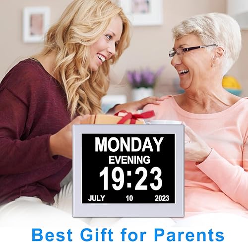 Miniatura 7 de Aowasi Reloj digital de día, sin abreviaturas, pantalla grande, día y fecha, demencia con problemas de visión, reloj calendario perfecto para