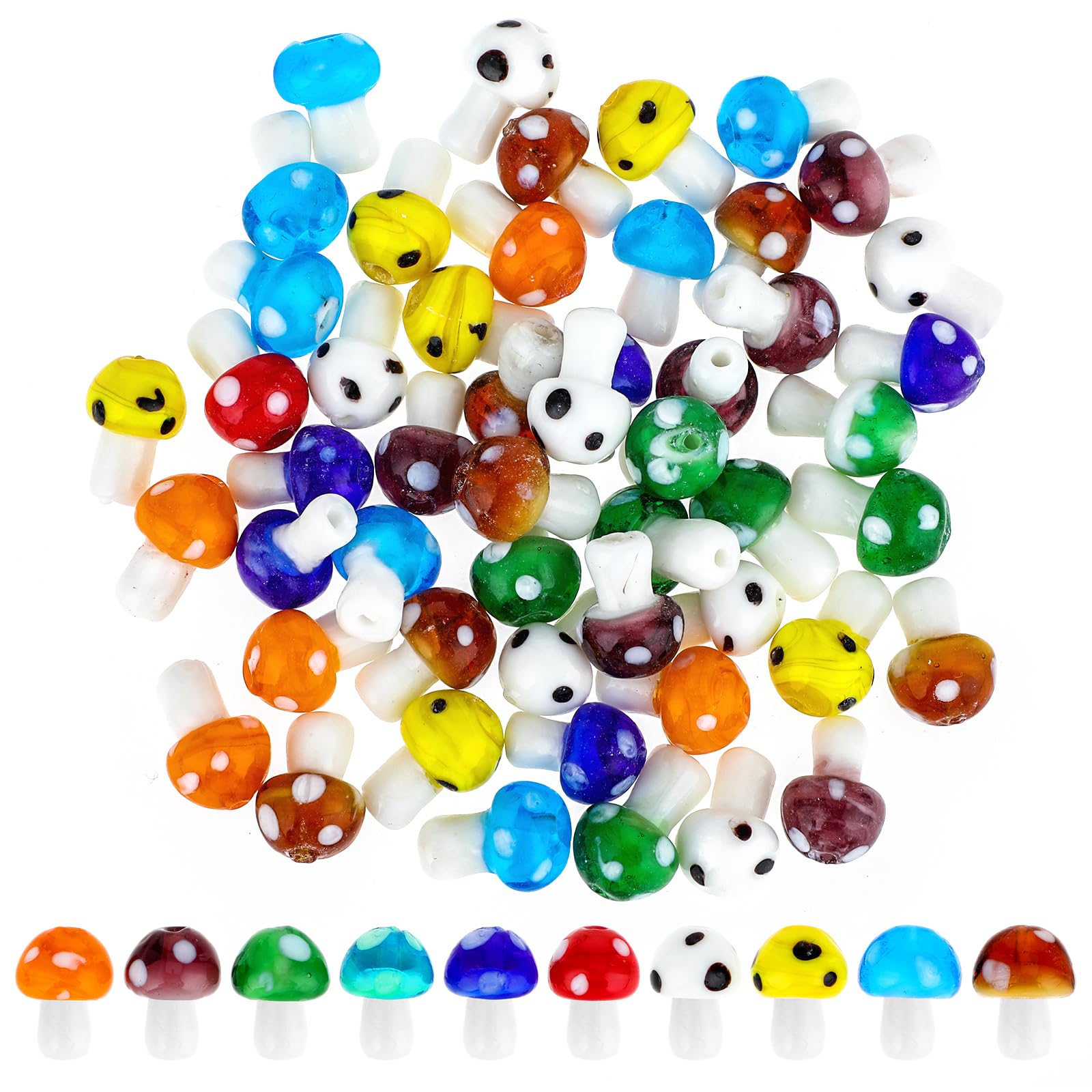 50 PCS Mushroom Beads, Glass Beads for Jewelry Making, Cute Unique Cool Fun Handmade Glass Beads, Charms Lampwork Beads for Jewelry Craft Necklace Bracelet Earring Making (Multicolored)