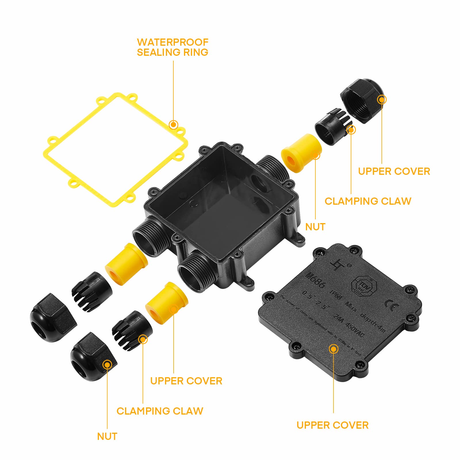 Boîte de Jonction, 5Pcs Boîtier de Raccordement, IP68 Connecteur Étanche 3 Voies, Extérieur Étanche, pour Câble de Diamètre 4-14 mm