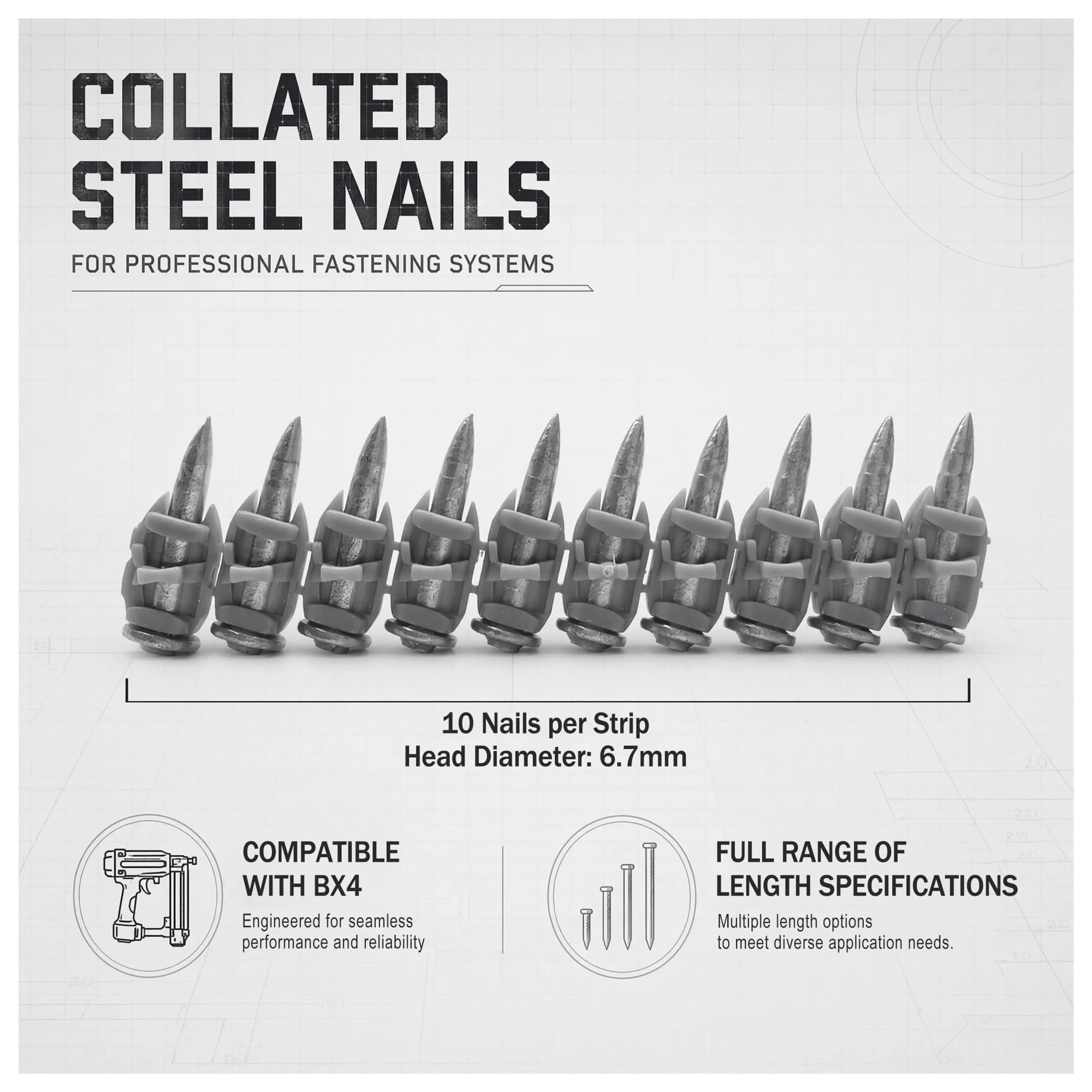 Tira De Hormigón Industrial Clavos Clavo Plástico Intercalado Sujeción 500PCS Caja(16mm)