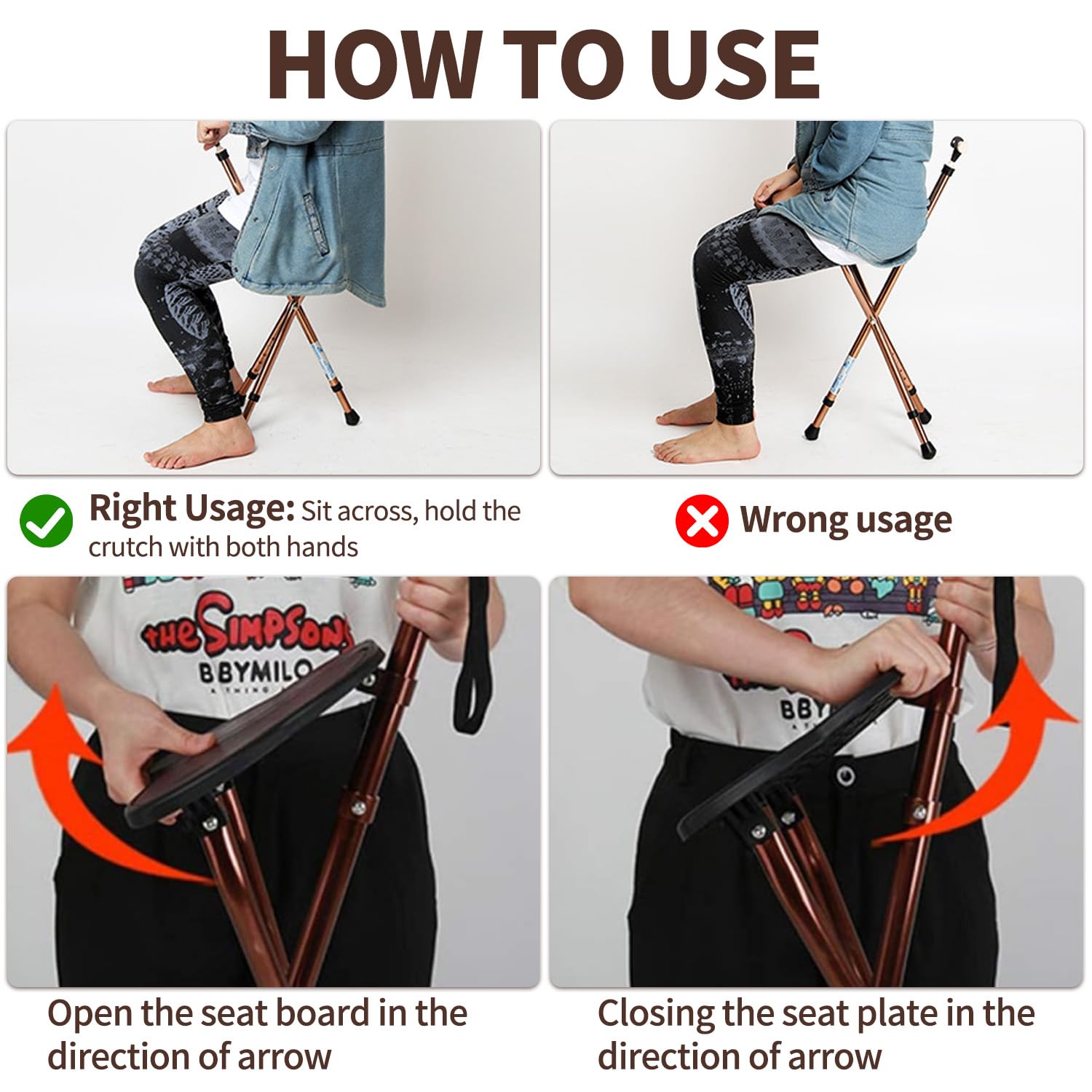 Bastón plegable con asiento, bastón de caminar con asiento, altura regulable, bastón de tres patas, 3 patas, soporta hasta 120 kg, aluminio robusto y ligero, antideslizante