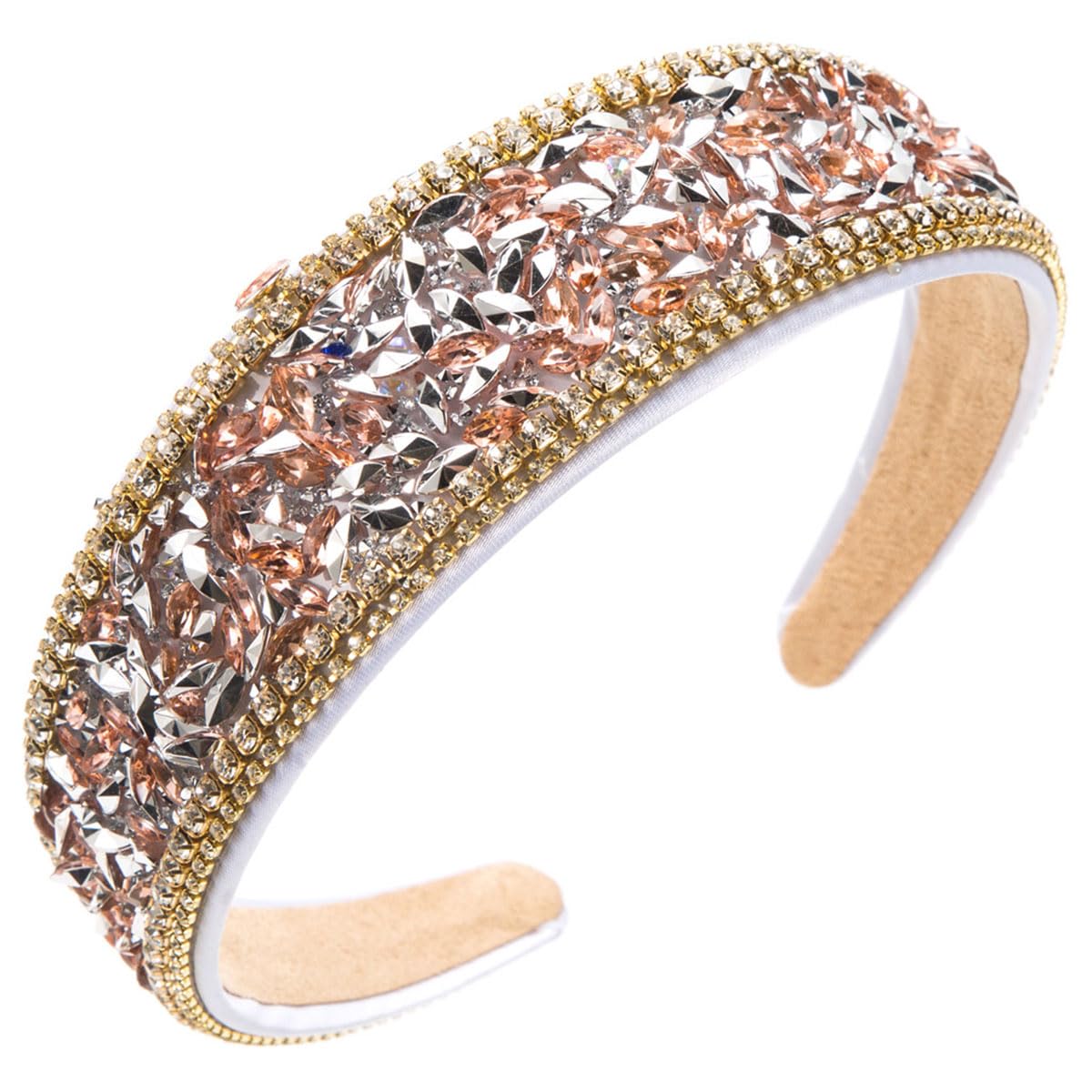 Rhinestone Pearl Headband Padded Wide Hairband Bling Crystal Headhoop Glitter Head Bands for Women Girls 25510