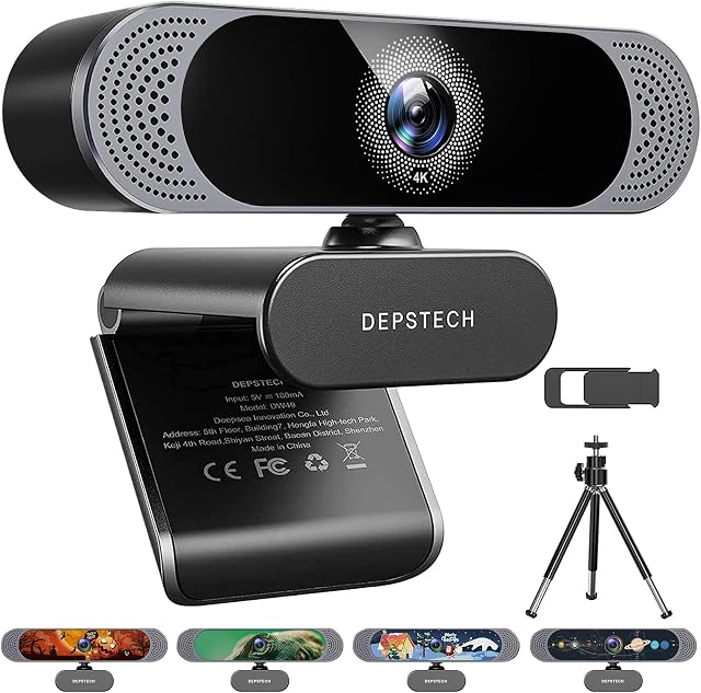 4K Webcam, DEPSTECH DW49 HD 8MP Sony Sensor Autofocus Webcam with Microphone, Privacy Cover and Tripod, Plug and Play USB Computer Web Camera for Pro Streaming/Online Teaching/Video Calling/Zoom/Skype