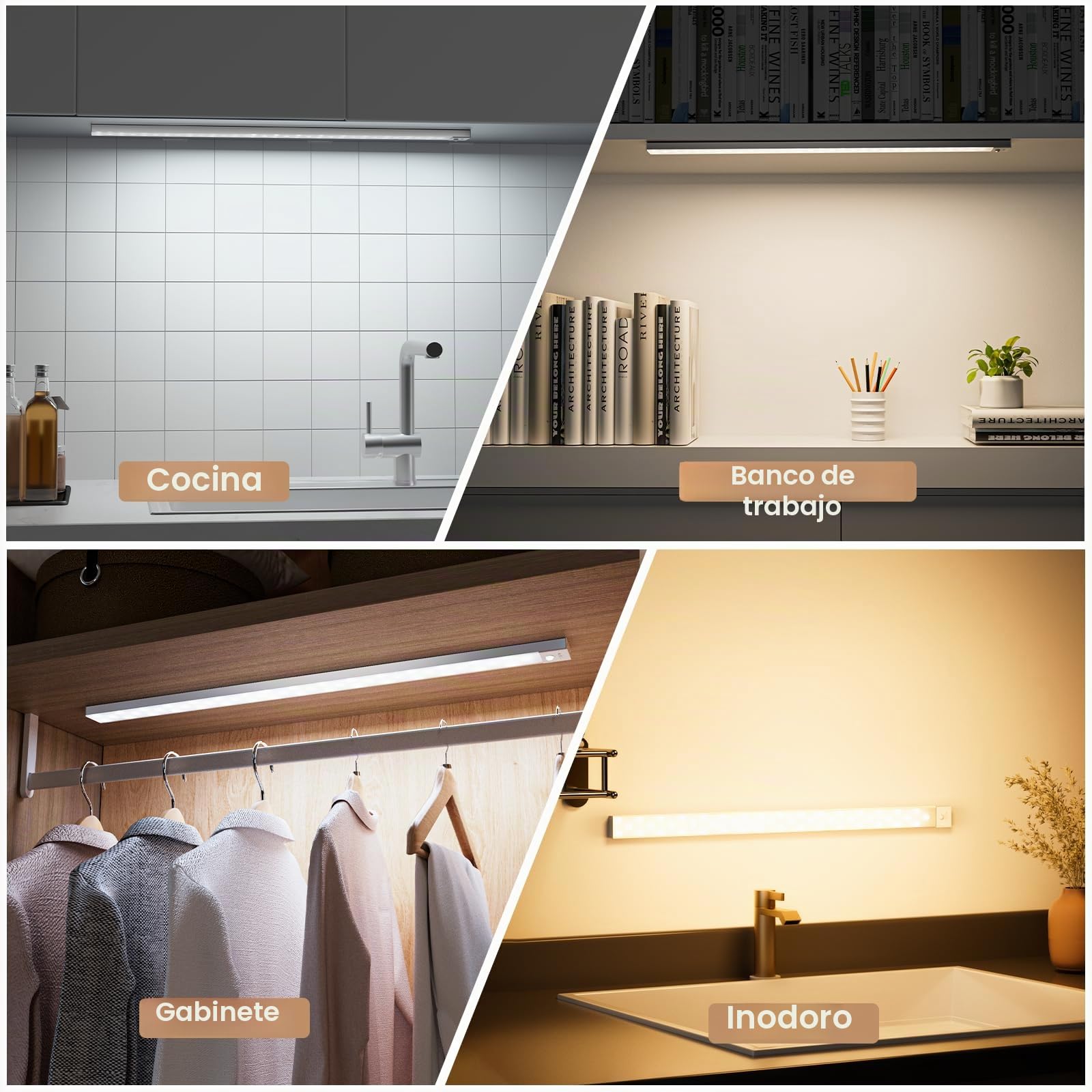 OUILA - Lámpara de armario led recargable de 60 cm, regulable, para interior, inalámbrica, con sensor de movimiento, luz de 3000K/4000K/6500K, para armarios, pasillos, escaleras y cocinas