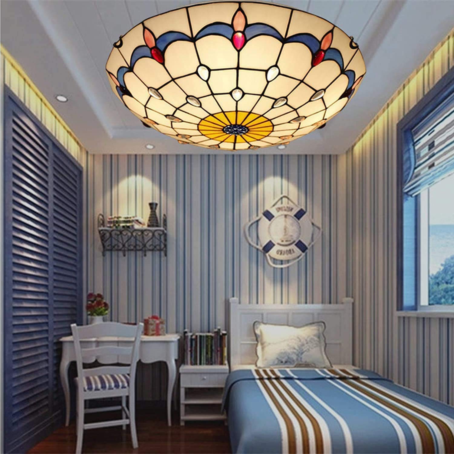 Żyrandol W Stylu Tiffany, Lampa Sufitowa W Stylu Retro, Kreatywna Lampa Wisząca Z Witrażem, Dekoracja