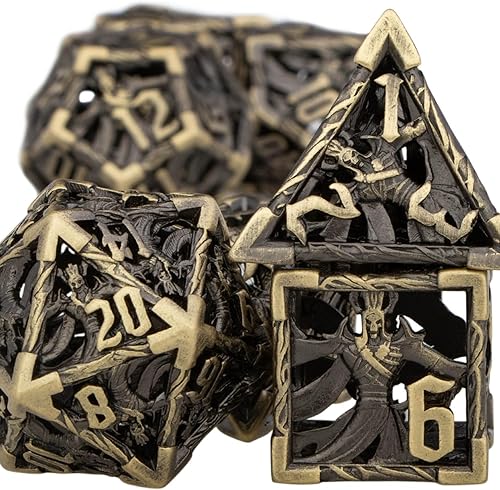 Miniatura 8 de Juego de dados huecos para DND, dados de mago de metal con caja, dados de juego de rol rojo y negro, 7 dados poliédricos para D&D, Dungeons and