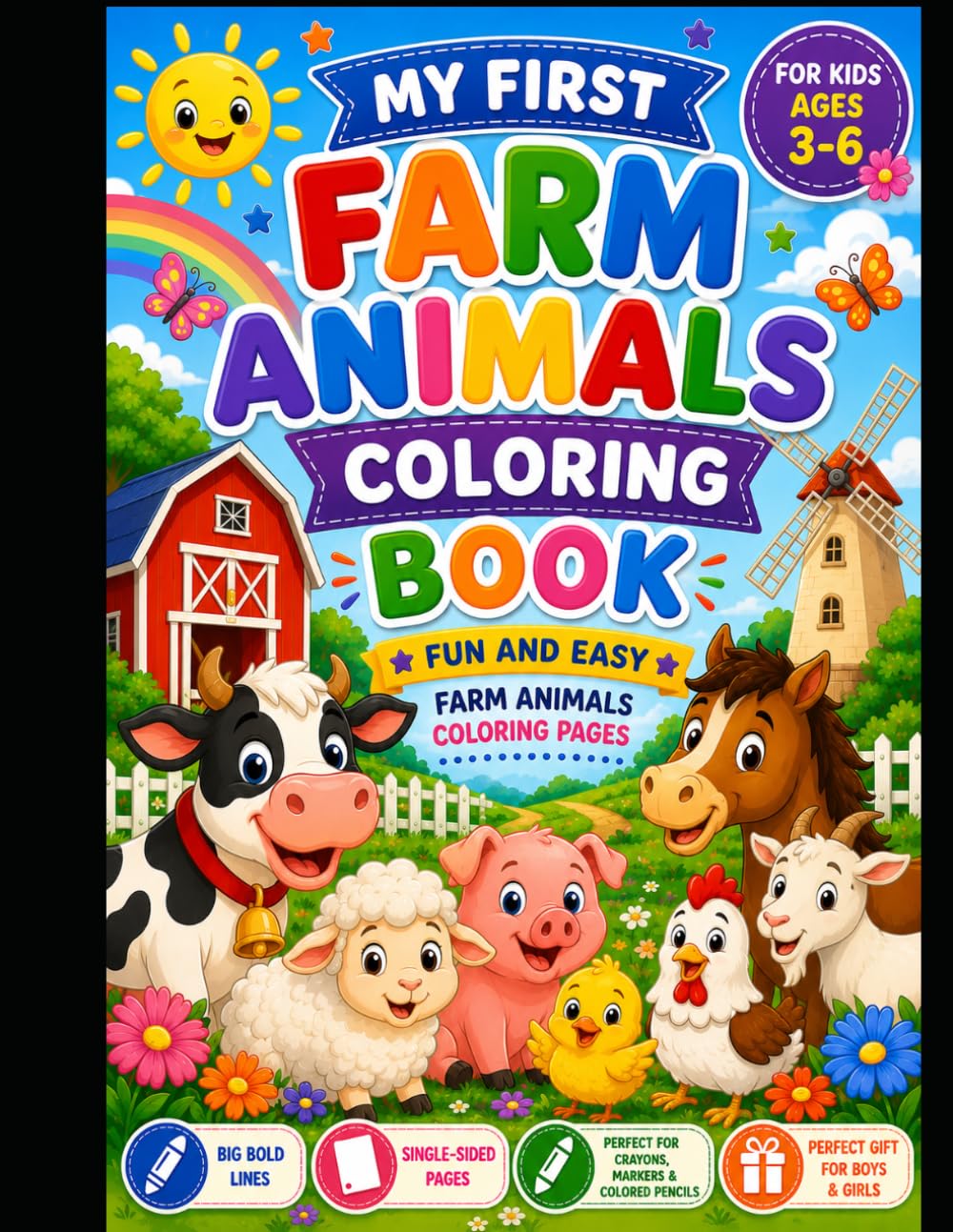 My First Farm Animals Coloring Book: Fun and Easy Farm Animals Coloring Pages with Cute Barnyard Friends