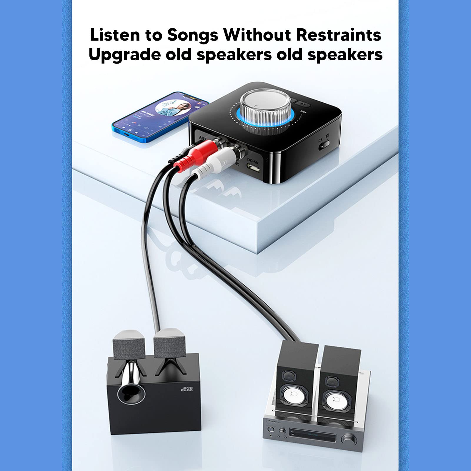 Goshyda Émetteur-récepteur Bluetooth, Adaptateur Bluetooth V5.0, Affichage Numérique LED Rechargeable, émetteur-récepteur De Musique Sans Fil Avec Micro HD, Modes Doubles RX TX, Prise