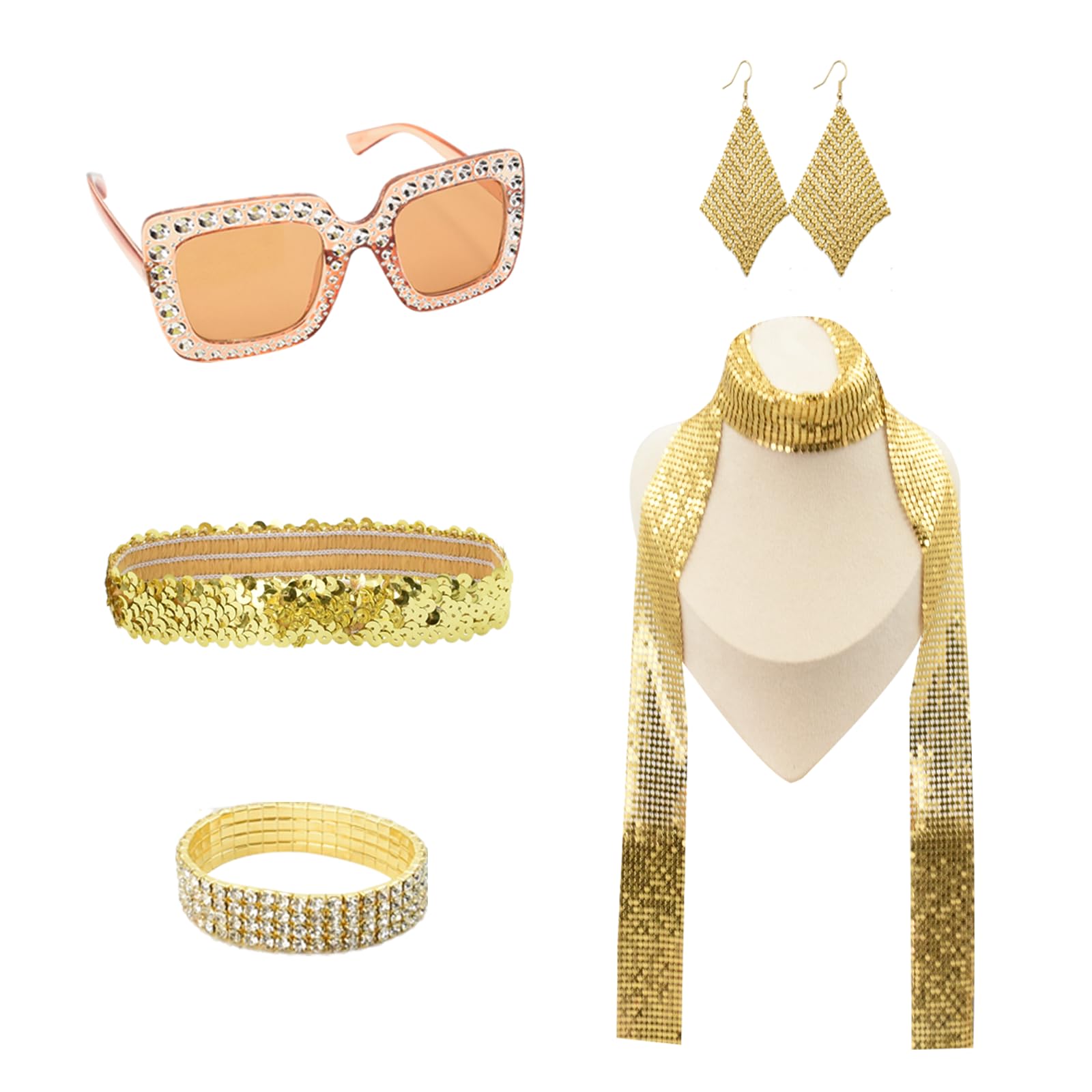 AolKee 70s outfit women, 70s disco accessories, carnival accessories, party outfit, sunglasses women's glitter, disco accessories