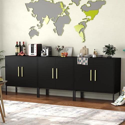 Miniatura 53 de JOZZBY Gabinete de almacenamiento con puertas, gabinete de buffet independiente, aparador de madera moderno, gabinetes laterales blancos para