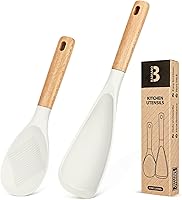 Vista 14 de Cuchara de cocina y cuchara de arroz para utensilios de cocina antiadherentes, ideal para cocinar y servir silicona mate resistente sin BPA, cuchara