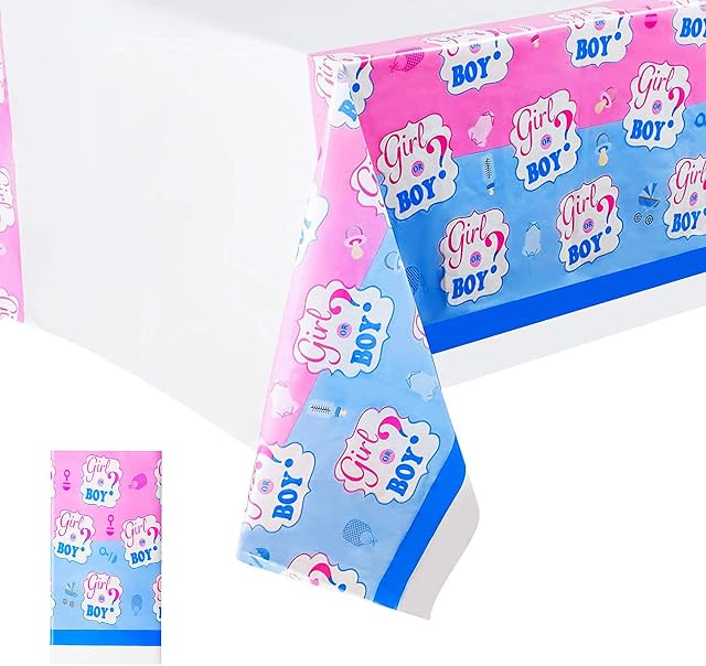 130*220cm Pink Blue Gender Reveal Table Cloth Plastic Table Cover for Baby Girl or Boy Baby Shower Party,Baby Gender Reveal Table Decorations Disposable Tablecloths for Gender Reveal Party Supplies